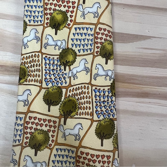 *2/$60* Salvatore Ferragamo Yellow Horse and Farm Silk Tie - Picture 5 of 12